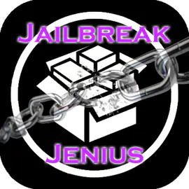 Circular Jailbreak Jenius badge showing a white box bursting out of metal chains on black