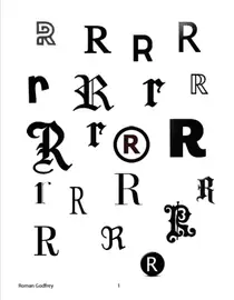Type specimen sheet showing the capital letter R set in many different typefaces